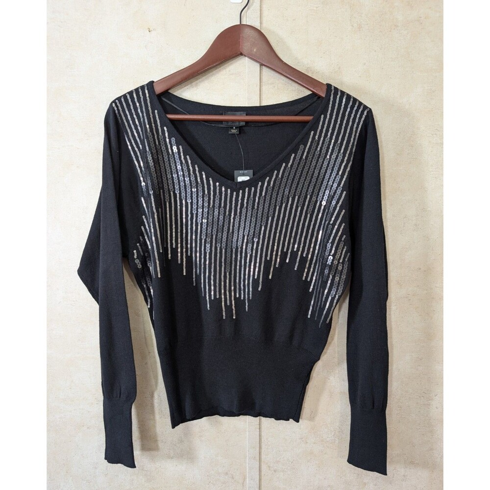 Worthington Top Womens S Black Sequin Knit Long Sleeve Pullover Party Holiday - Picture 2 of 9